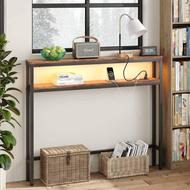 Latitude Run® Rustic Brown Sofa Table Slim Design With Outlets And